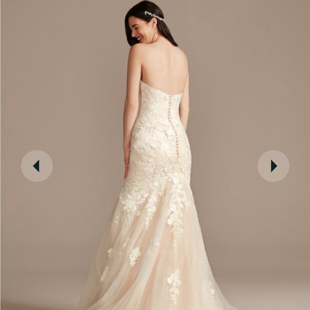 OLEG CASSINI lace applique mermaid strapless wedding dress